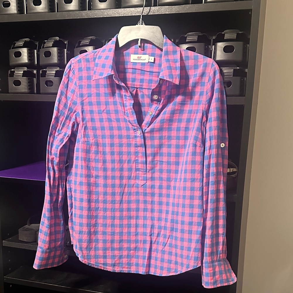 Vineyard Vines Pink and Blue Checkered Women's Top